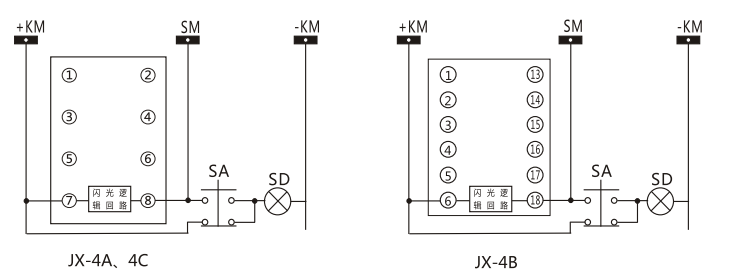 JX-4A閃光繼電器內部接線及外引接線圖