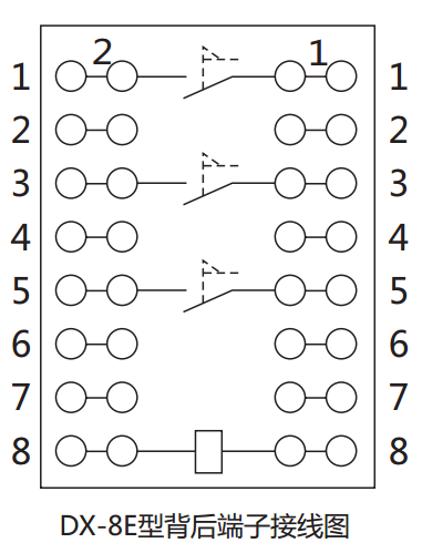 DX-8E信號繼電器內部接線及外引接線圖（背視）