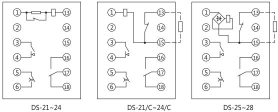 DS-22時間繼電器內部接線及外引接線圖(正視圖) DS-22時間繼電器內部接線及外引接線圖(正視圖)
