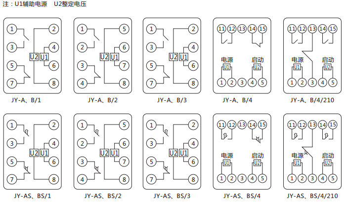 JY-A/2集成電路電壓繼電器內部接線及外引接線圖 JY-A/2集成電路電壓繼電器內部接線及外引接線圖