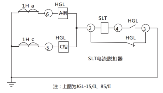JGL-81/Ⅱ二相靜態反時限過流繼電器典型應用接線圖 JGL-81/Ⅱ二相靜態反時限過流繼電器典型應用接線圖