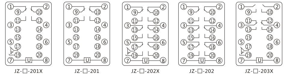 JZY(J)-15靜態中間繼電器內部接線圖及外引接線圖 JZY(J)-15靜態中間繼電器內部接線圖及外引接線圖