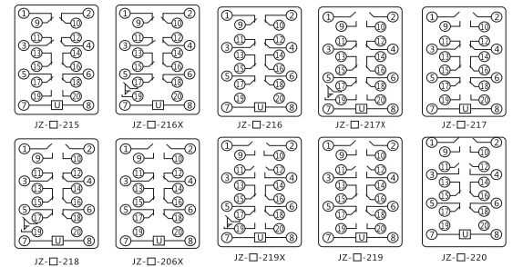 JZY(J)-15靜態中間繼電器內部接線圖及外引接線圖 JZY(J)-15靜態中間繼電器內部接線圖及外引接線圖